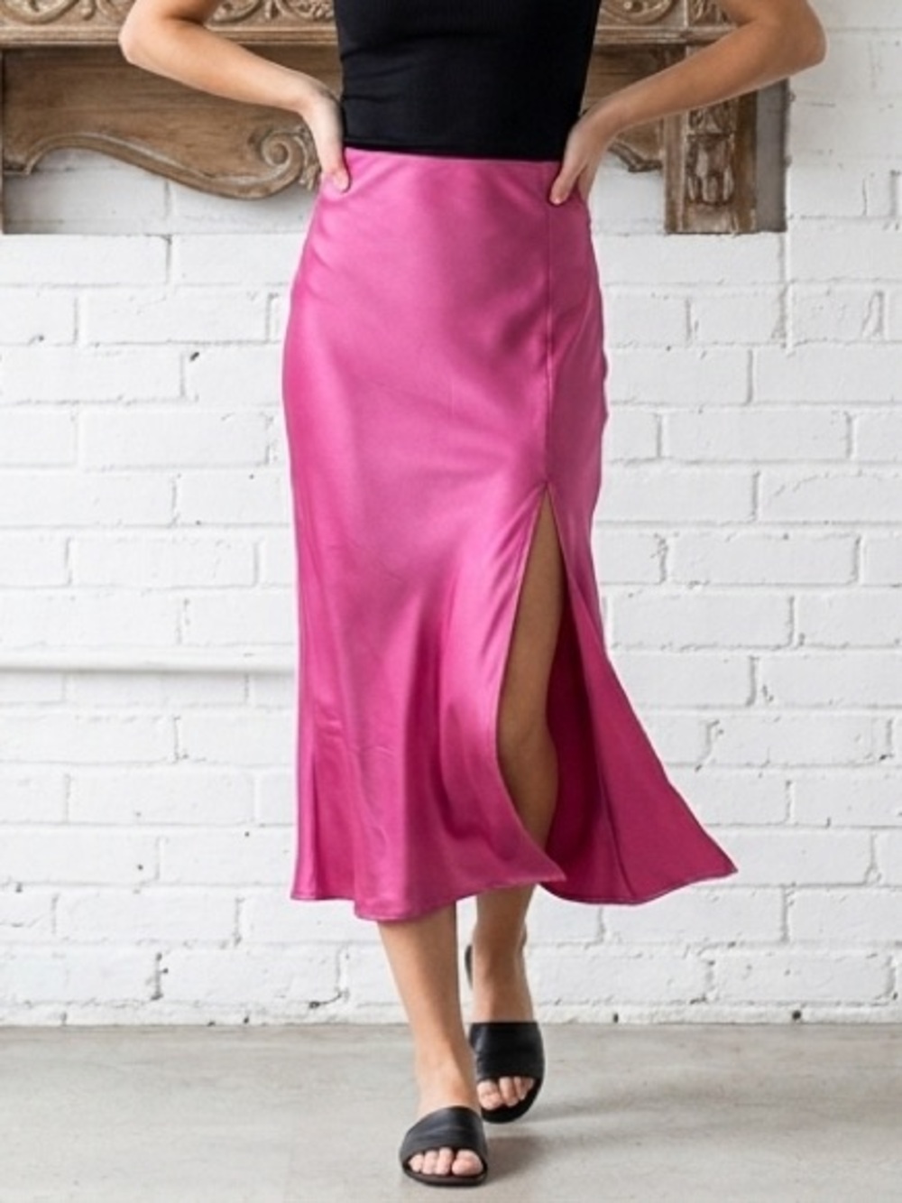 Sincerely Jules Pink Satin Maxi Skirt Side Slit Slip Skirt Barbiecore Small